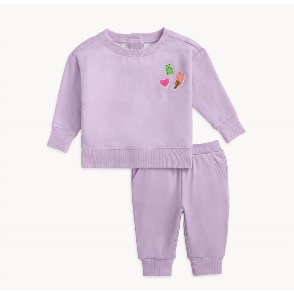 NEW MAGNETIC ME baby's patched fleece sweatsuit in fair orchid